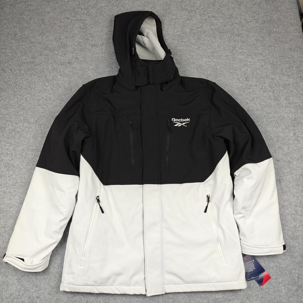 Reebok Jacket Mens Medium Black Gray 3-in-1 Hooded‎ Soft Shell Insulated Parka